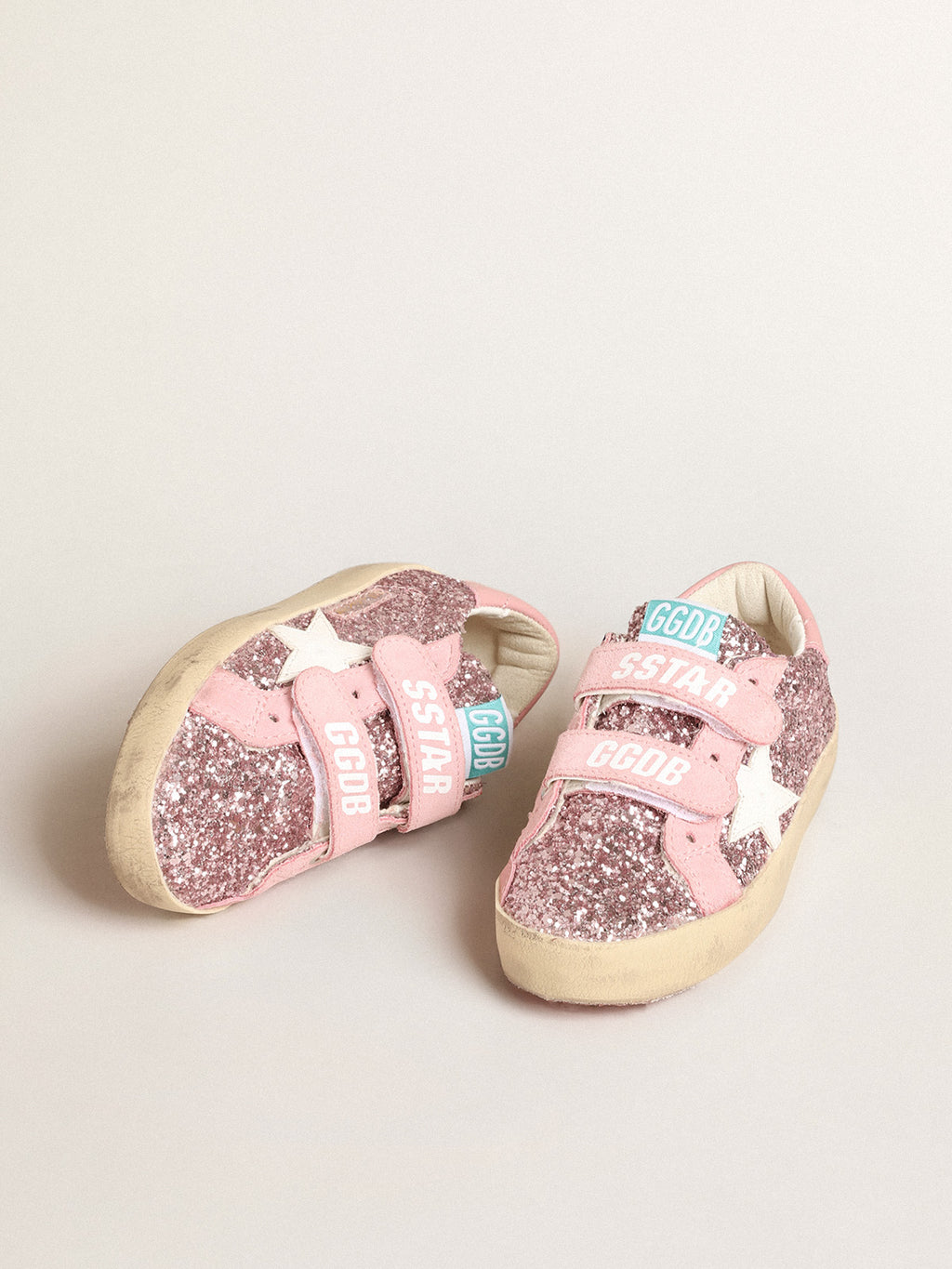 Old School Young in lilac glitter with white star and pink heel tab| Golden Goose