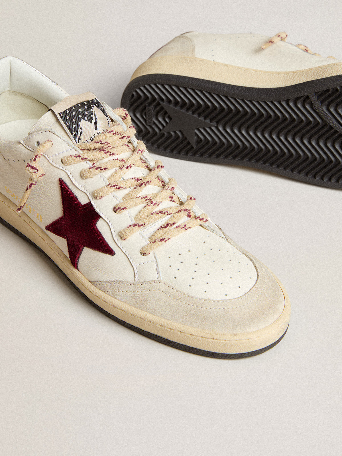 Women's Ball Star Mountain LTD in leather with burgundy velvet star| Golden Goose