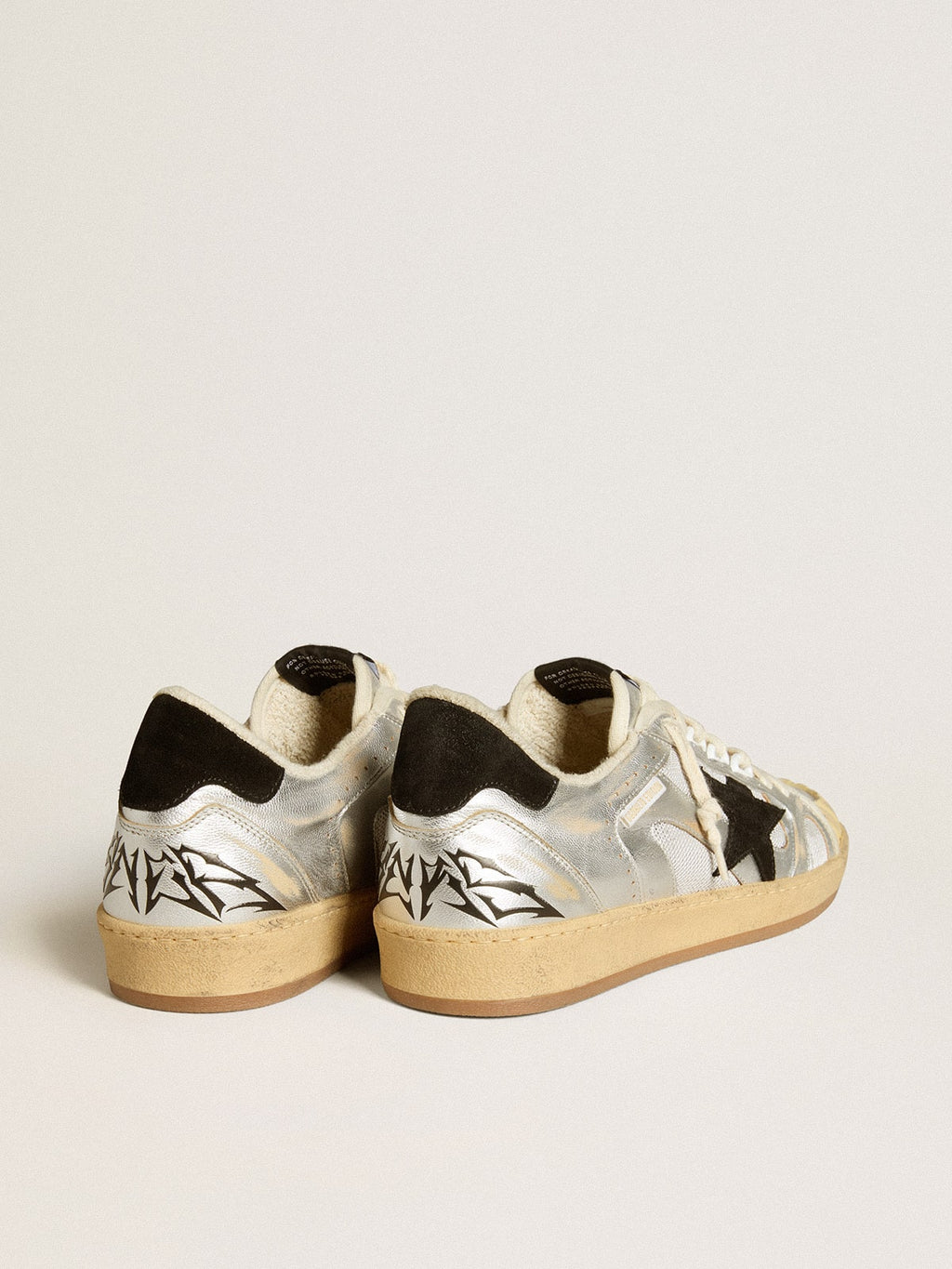 Ball Star LAB in silver leather with black suede star and heel tab| Golden Goose