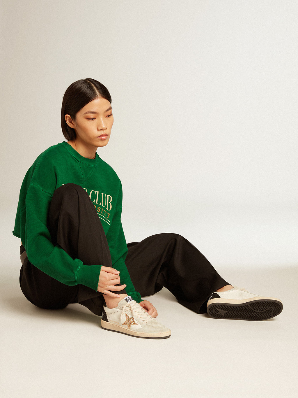 Ball Star LTD in nappa leather and suede with glitter star and black heel tab| Golden Goose
