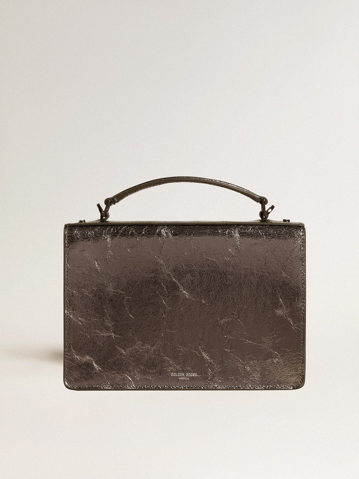 Venezia Bag in anthracite-gray metallic leather with black details| Golden Goose