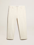 Aged white cotton pinstripe chino pants