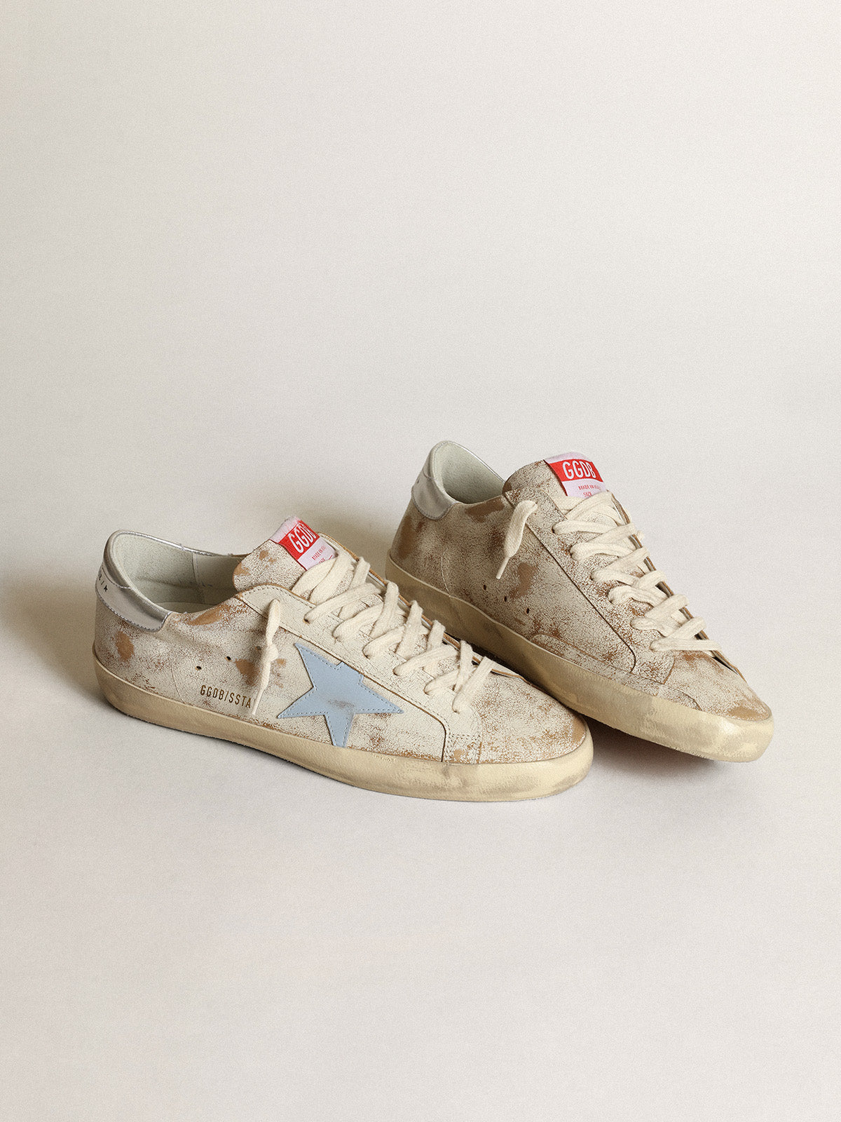 Men's Super-Star with star in smoky light blue leather and silver heel| Golden Goose