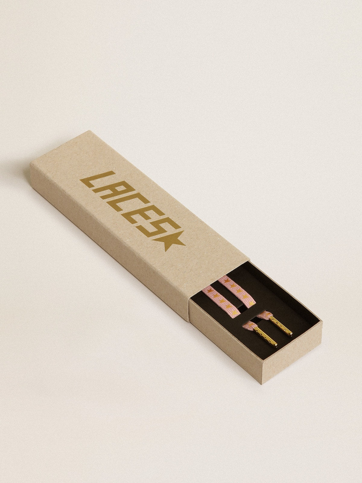 Pink cotton laces with contrasting gold stars| Golden Goose