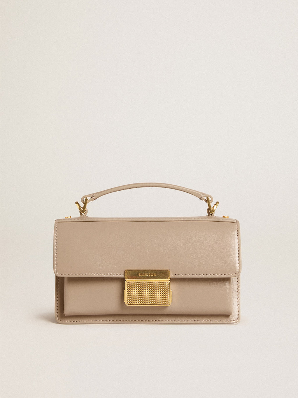 Small Venezia Bag in beige boarded leather with gold details| Golden Goose