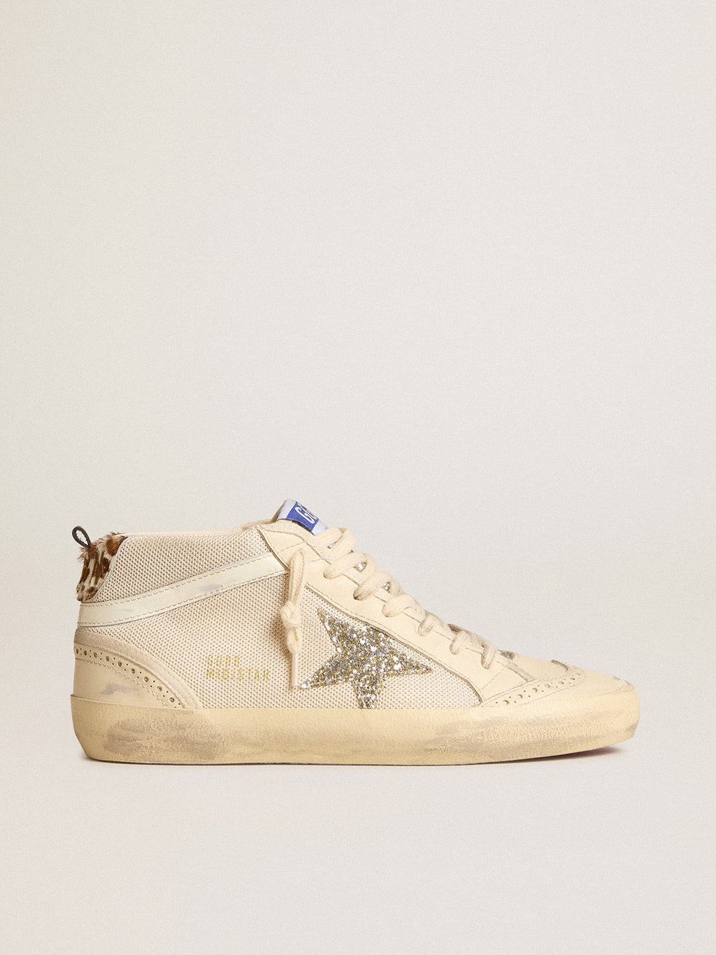 Women's Mid Star in mesh with platinum glitter star and white leather flash| Golden Goose