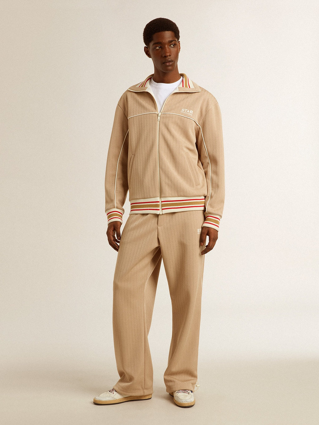 Men's light beige joggers with white logo| Golden Goose