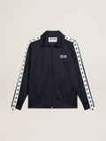 Dark blue zipped sweatshirt with white strip and contrasting stars| Golden Goose