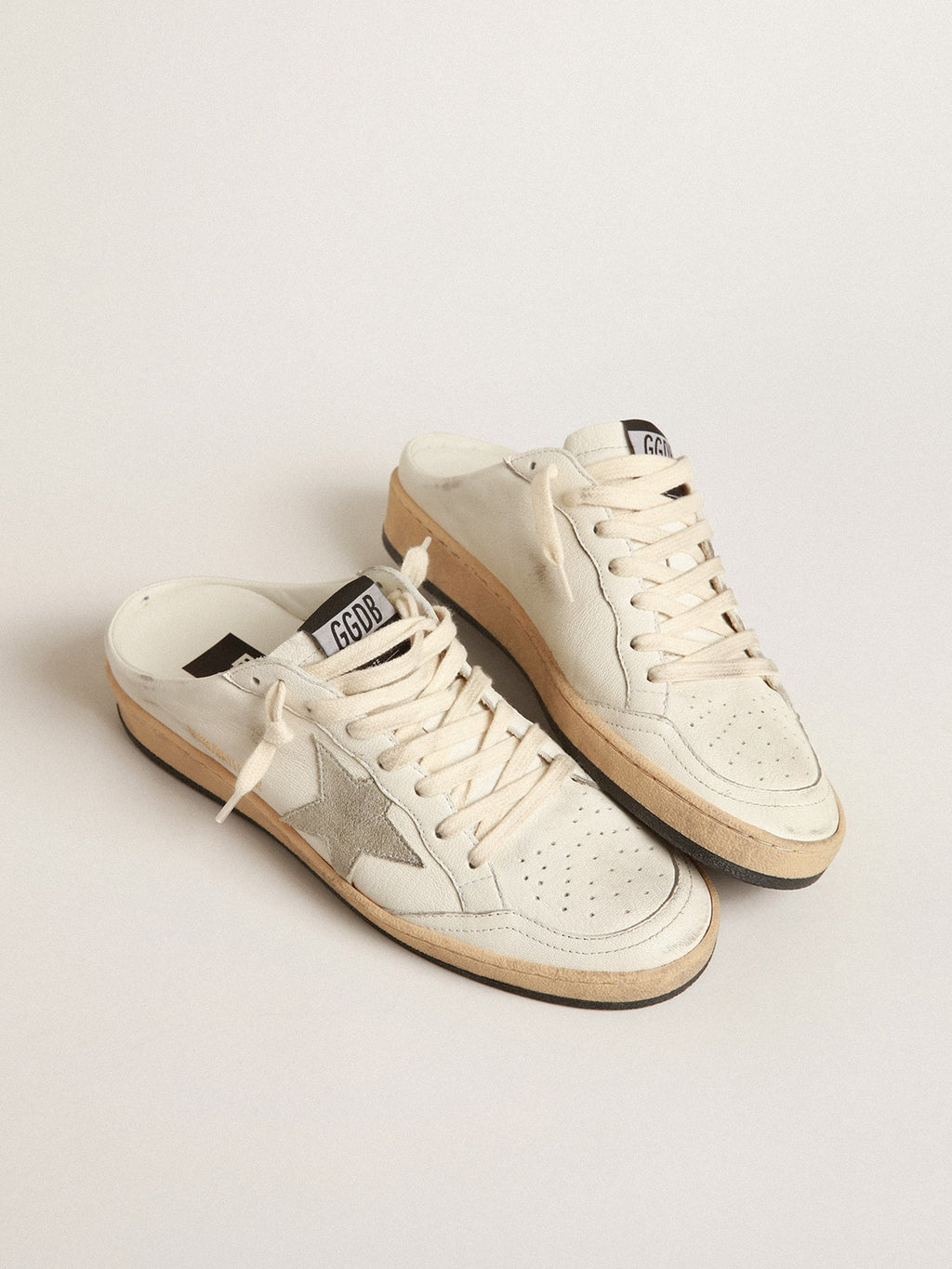 Ball Star Sabots in nappa leather with ice-gray suede star| Golden Goose