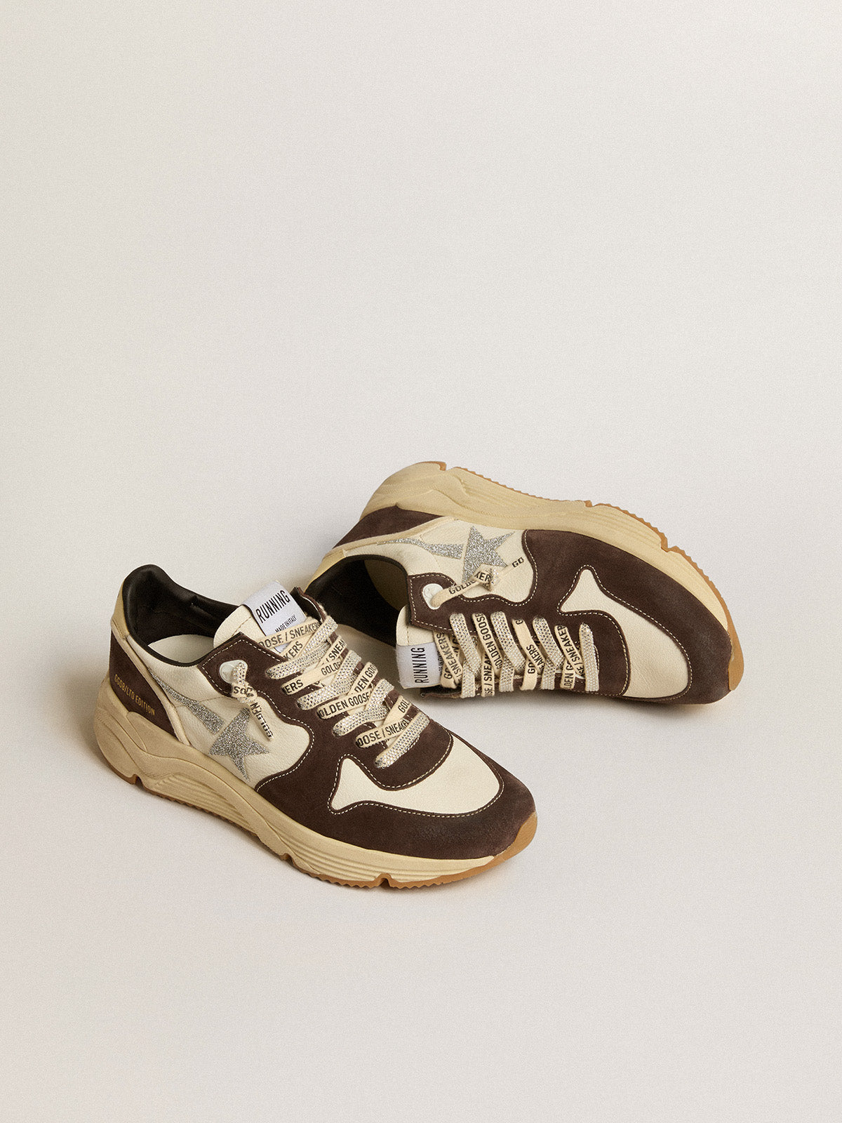 Running Sole LTD in nappa and brown suede with a Swarovski star| Golden Goose