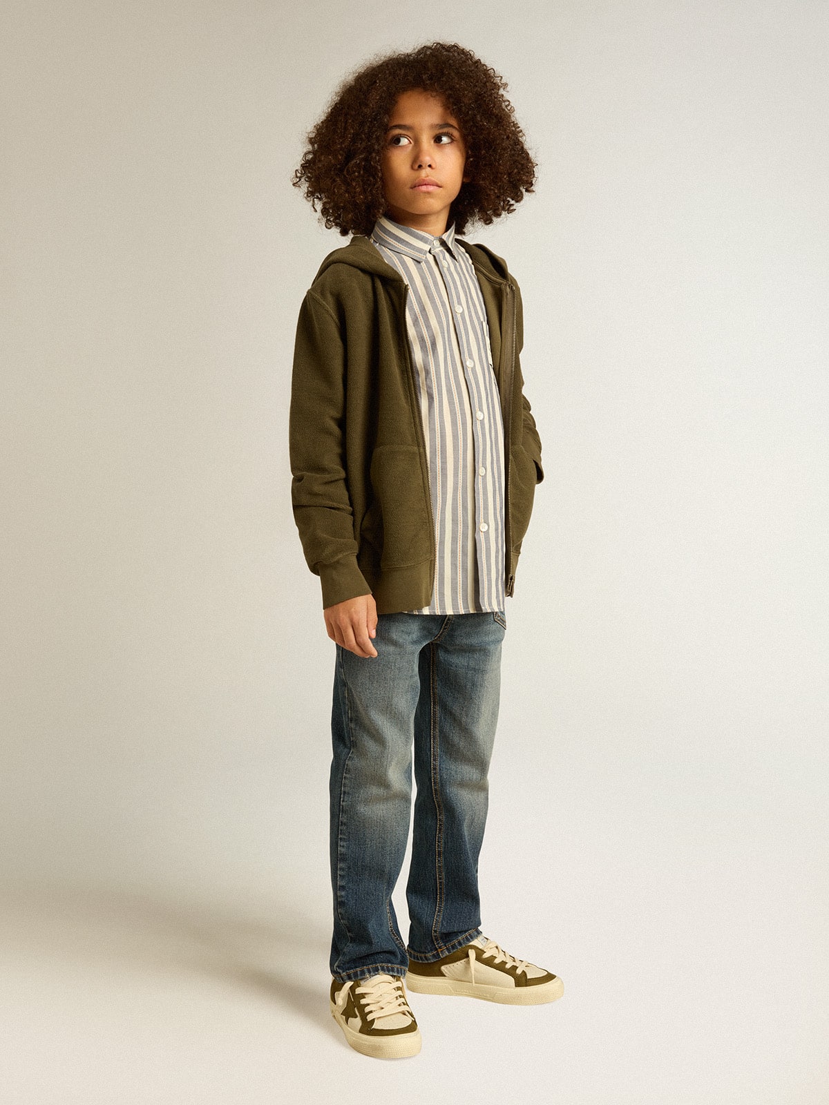 Boys' striped shirt with Golden Dreamers detail on the pocket| Golden Goose