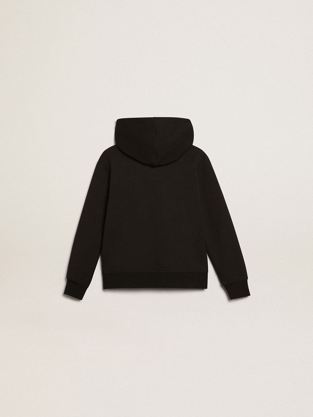 Black hooded sweatshirt with contrasting white star and logo| Golden Goose