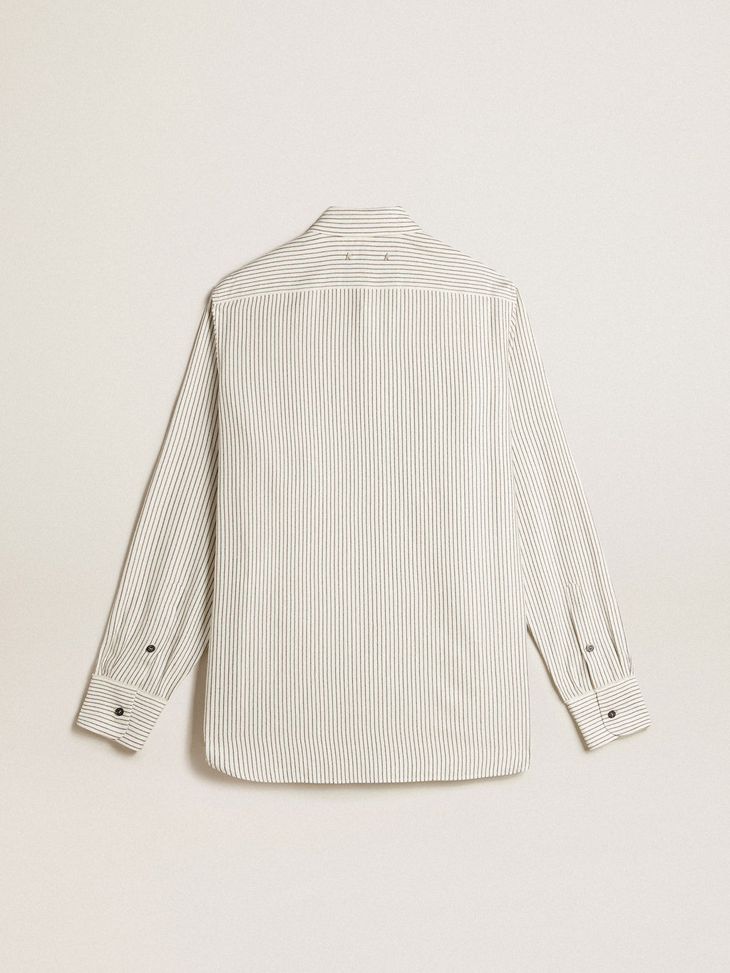 Men's white viscose shirt with narrow black stripes| Golden Goose
