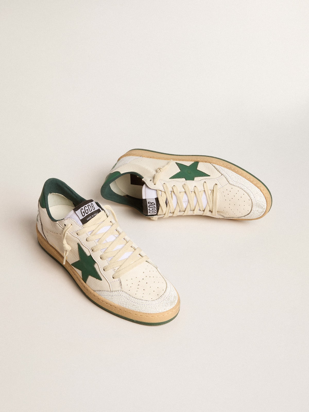 Men's Ball Star Wishes in white nappa leather with green leather star and heel tab| Golden Goose