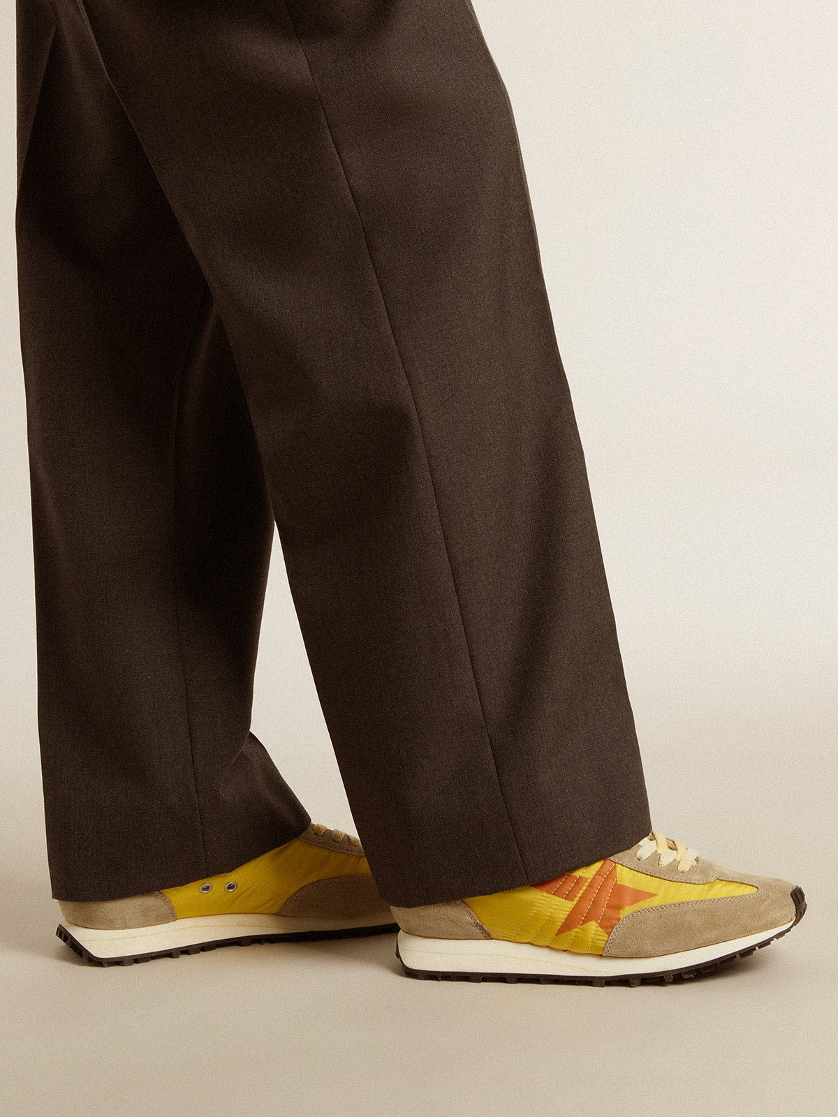 Men's Marathon with yellow nylon upper and orange star| Golden Goose