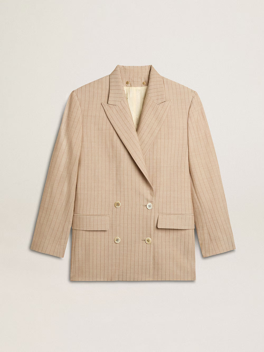 Women's dark beige double-breasted blazer with button fastening| Golden Goose