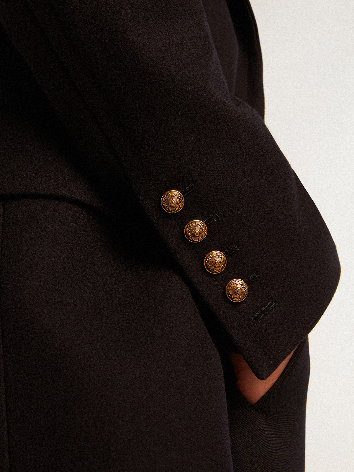 Men's double-breasted coat in blue wool with gold buttons| Golden Goose