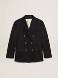 Men's double-breasted blazer in dark blue| Golden Goose