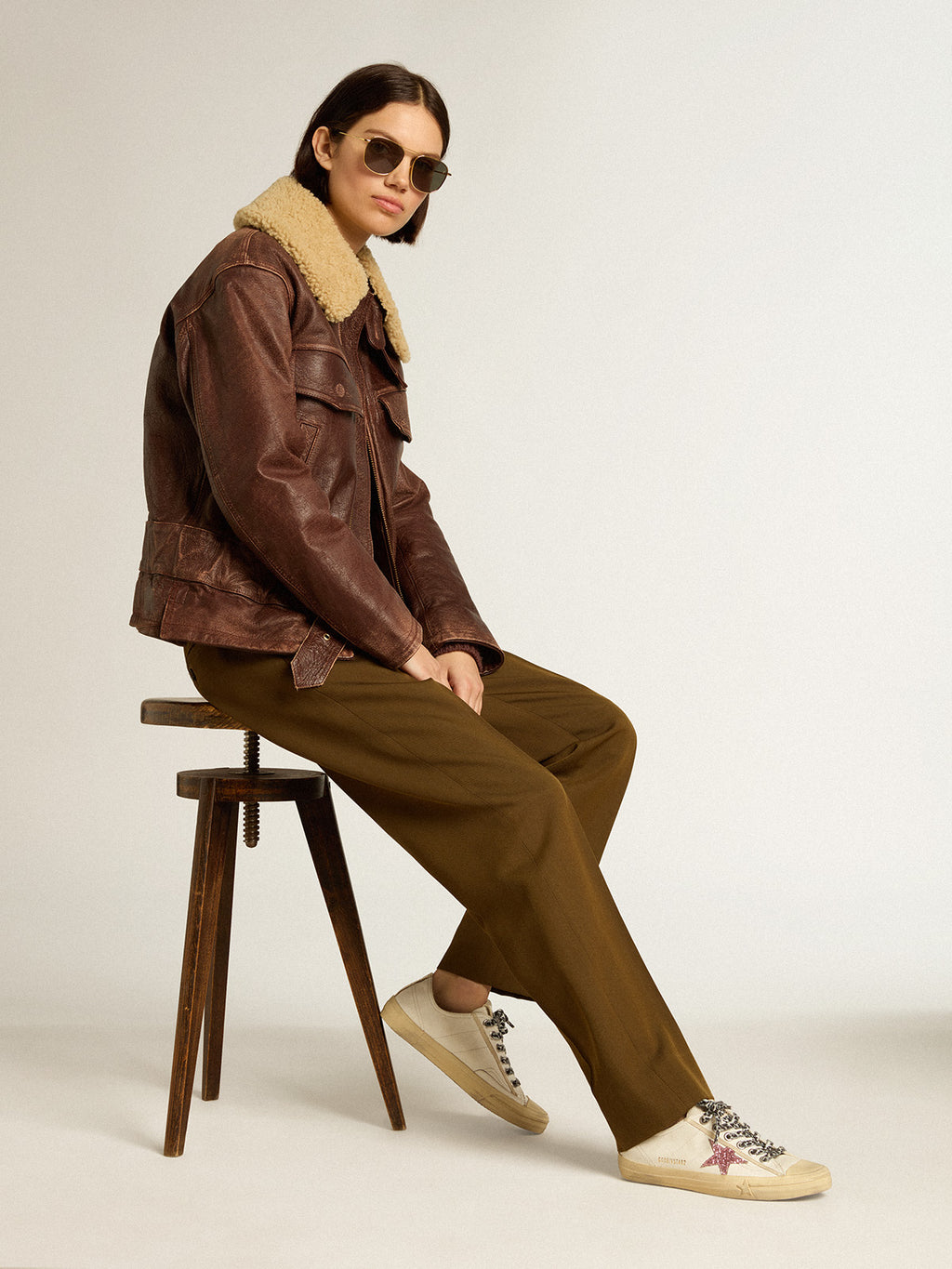 V-Star with pink glitter star and metallic leather heel tab| Golden Goose