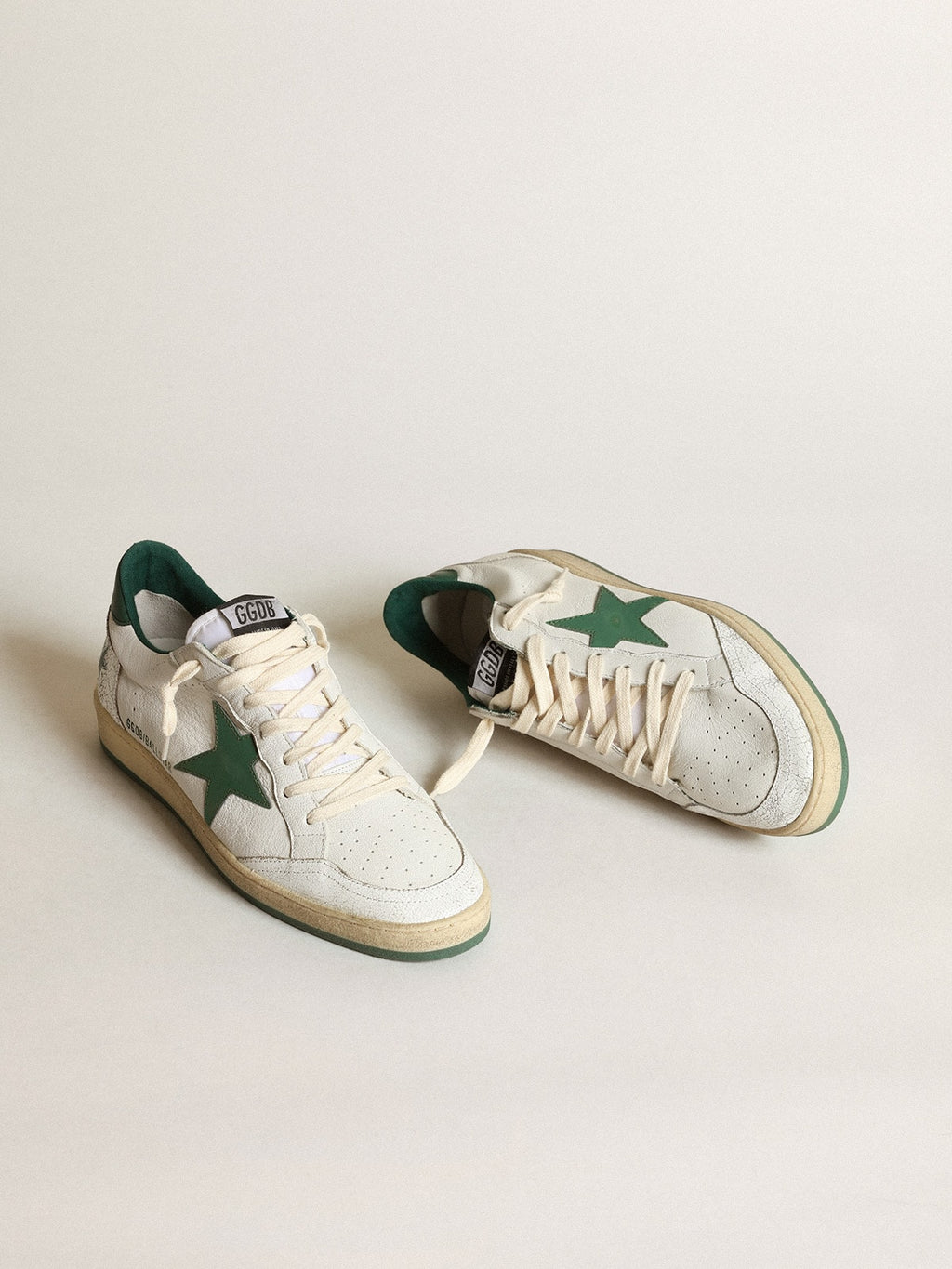 Men's Ball Star in white nappa leather with green leather star and heel tab| Golden Goose