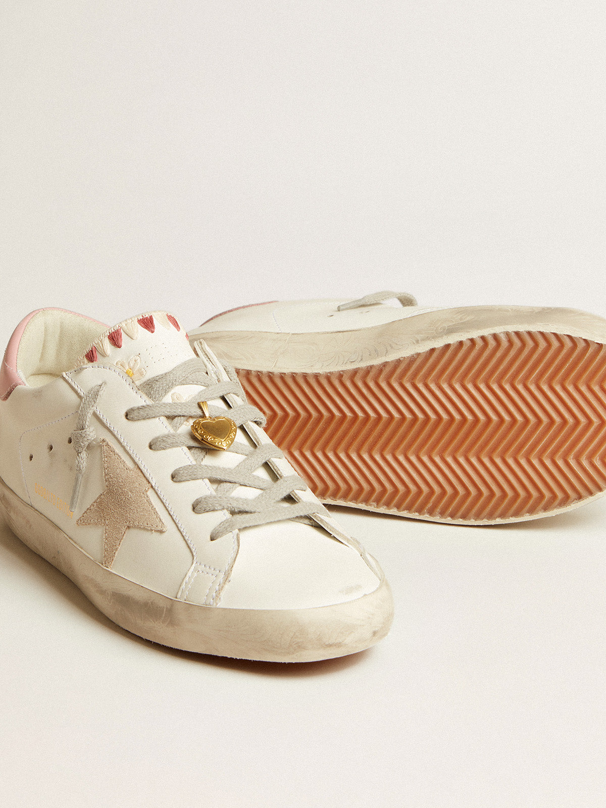 Super-Star LTD with beige suede star and pink heel tab| Golden Goose