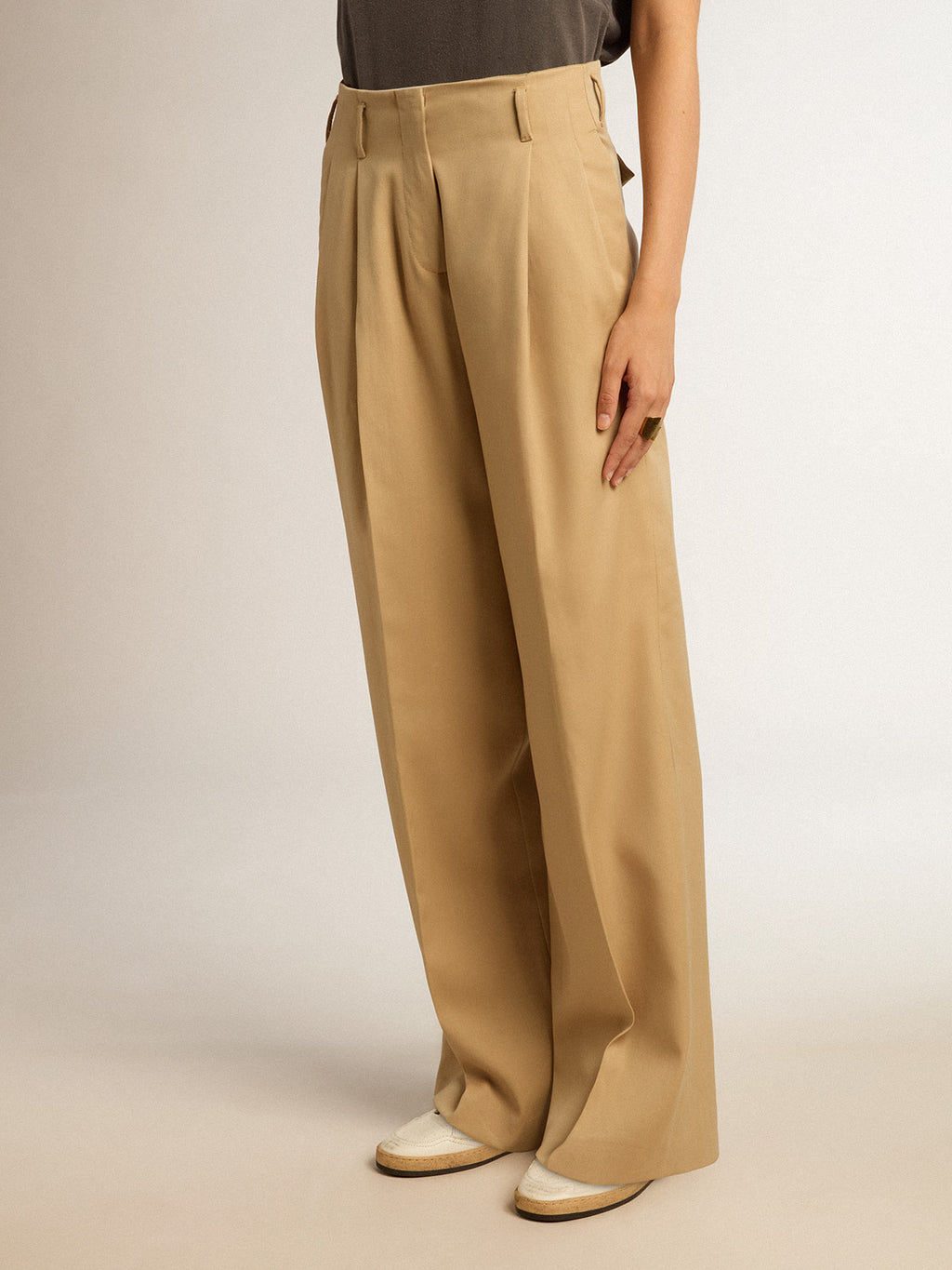 Women's wool gabardine pants in sand| Golden Goose