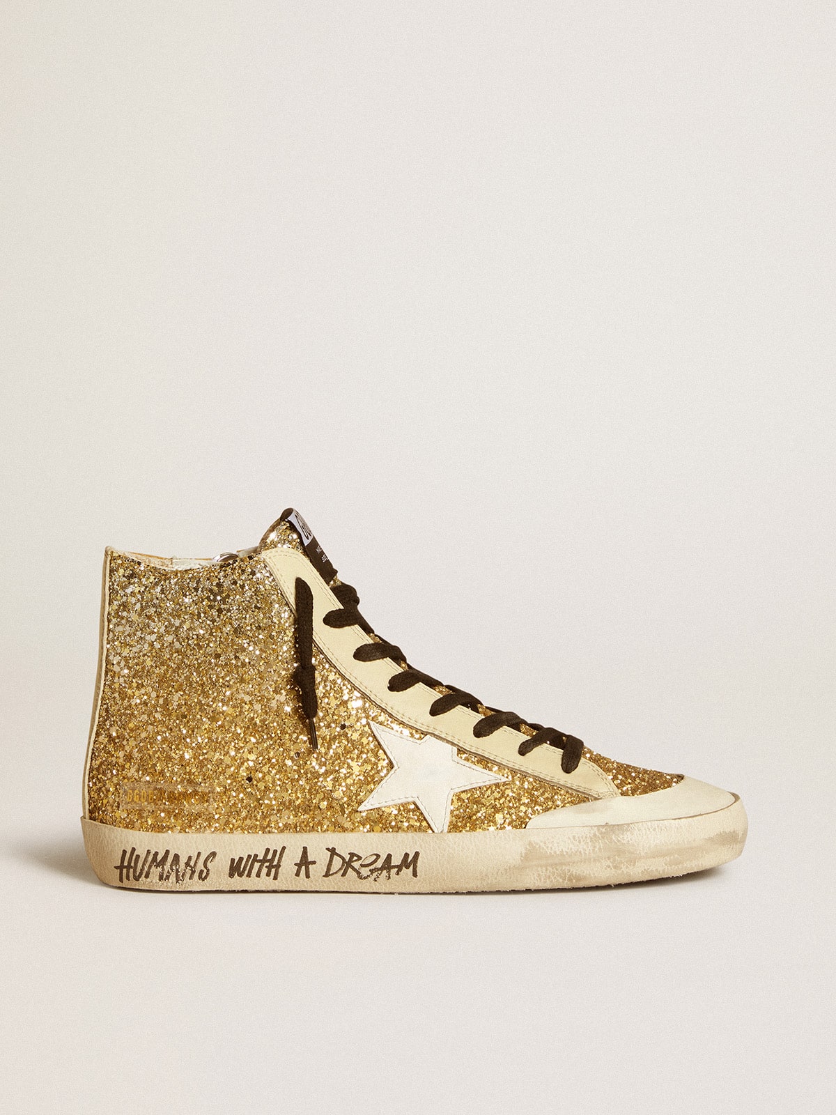 Francy Penstar in gold glitter with white leather star| Golden Goose