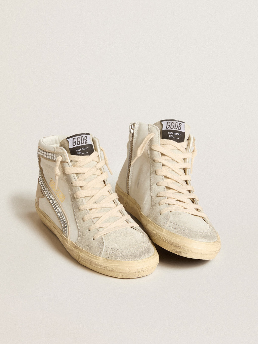 Slide with nude leather star and suede and Swarovski crystal flash| Golden Goose