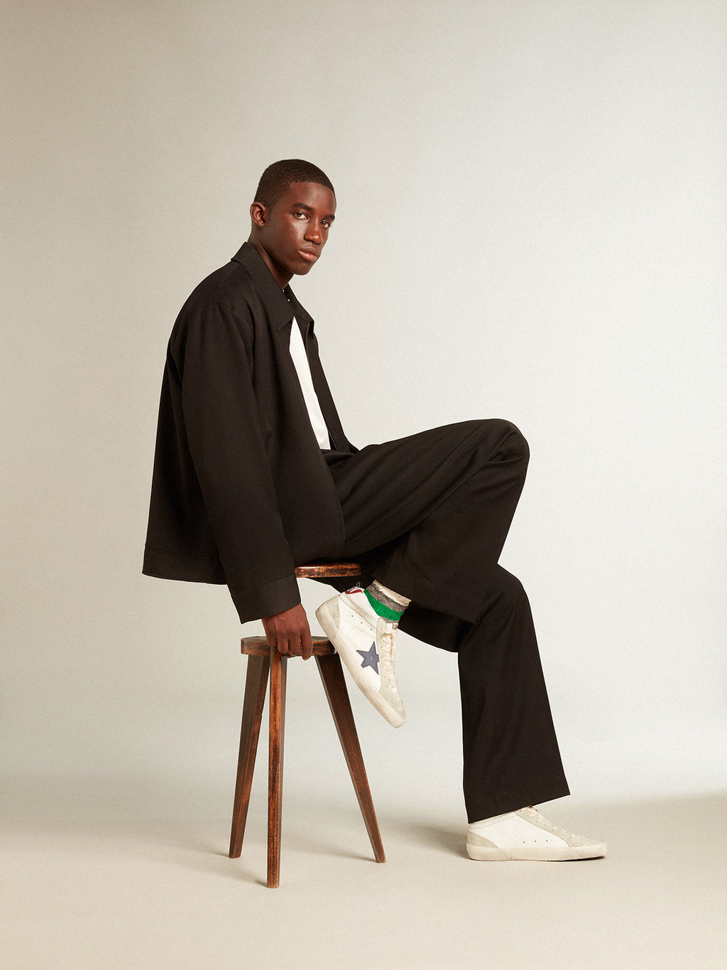 Mid Star LTD with blue leather star and white nappa leather flash| Golden Goose