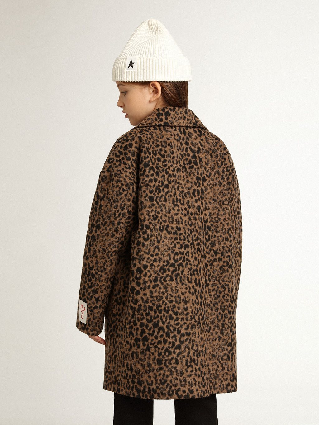 Girls' single-breasted coat in wool with jacquard animal print| Golden Goose