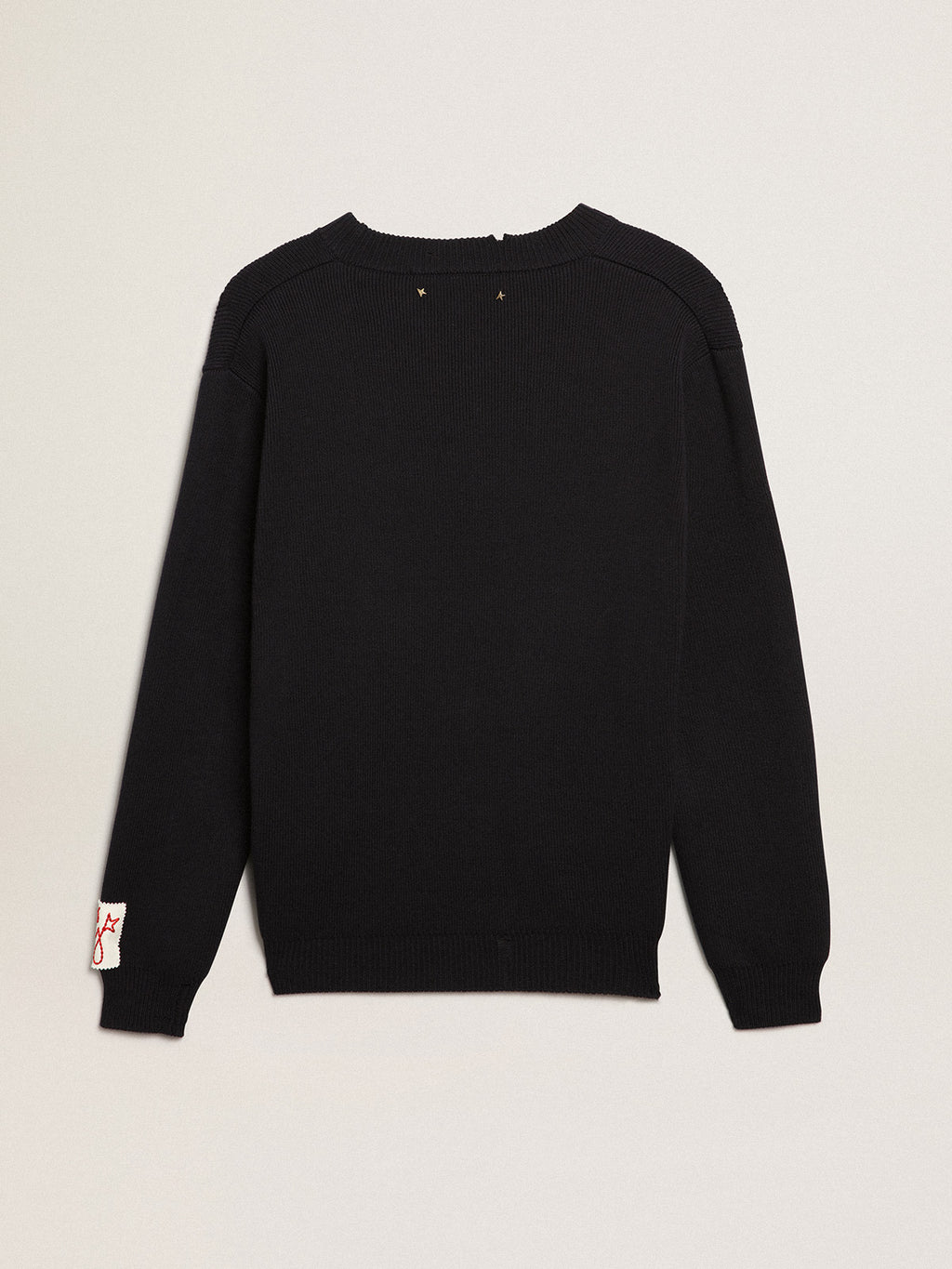 Men's round-neck sweater in dark blue cotton| Golden Goose