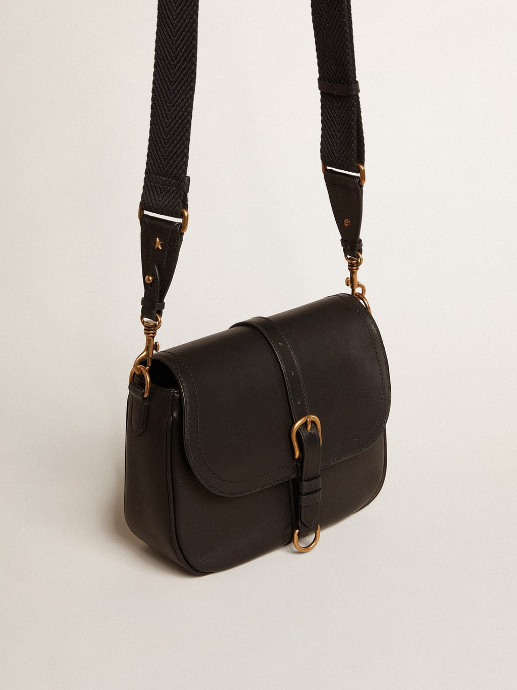 Medium Sally Bag in black leather with buckle and shoulder strap| Golden Goose