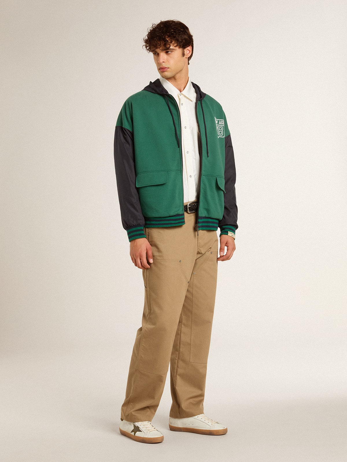 Men's oversized worn-white shirt with vertical stripes| Golden Goose