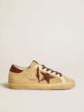 Women's Super-Star in beige pony skin with brown suede star and heel tab| Golden Goose