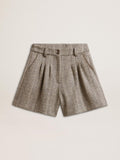 Women's ecru brown shorts in herringbone wool