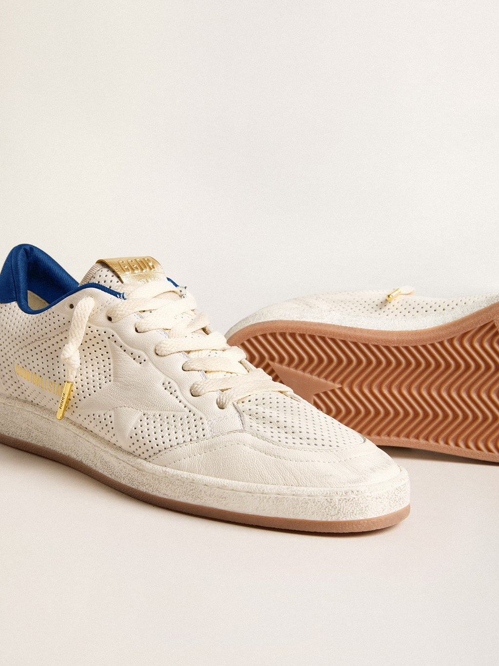 Ball Star in perforated nappa with white star and blue nylon heel tab| Golden Goose
