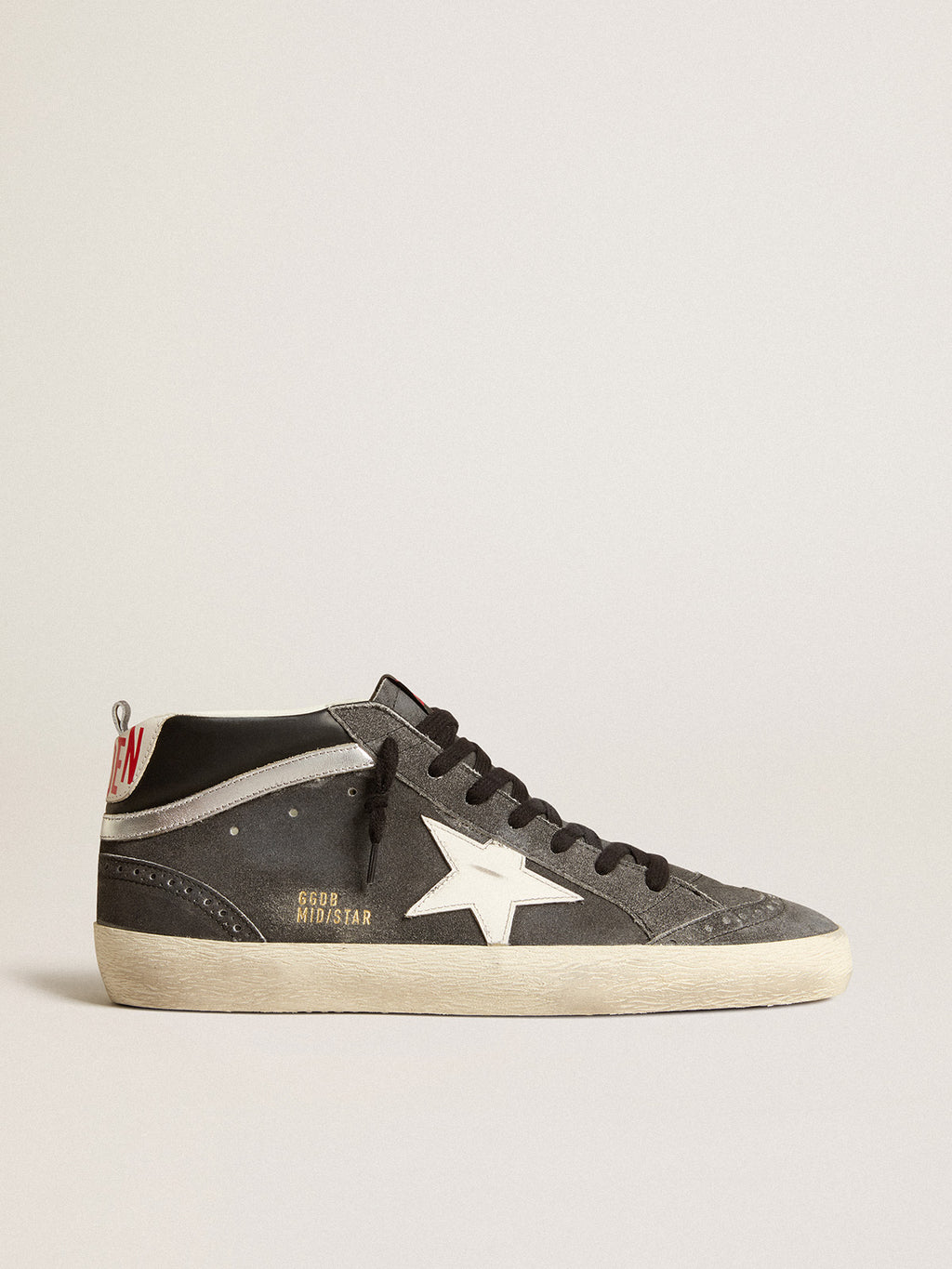 Mid Star in black suede with white leather star and silver flash| Golden Goose