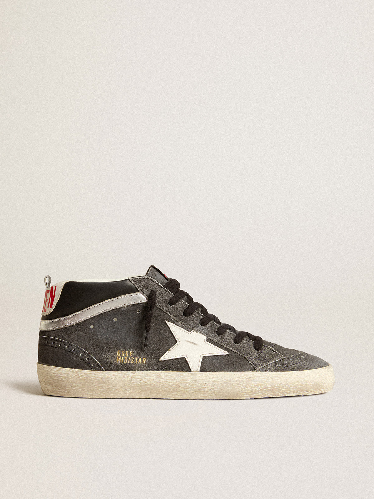 Mid Star in black suede with white leather star and silver flash| Golden Goose