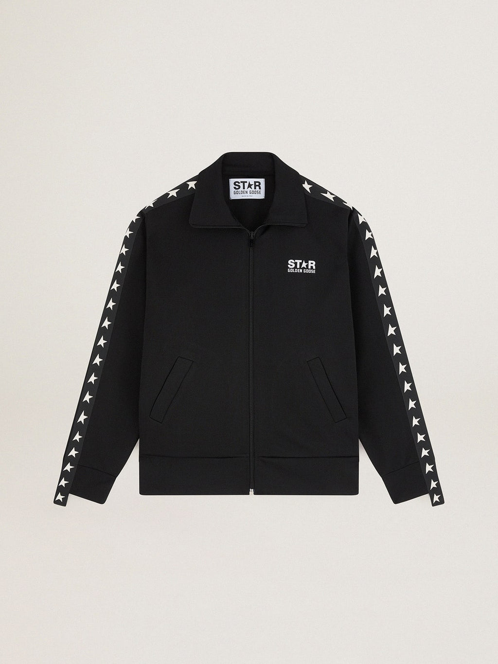 Women's black zipped sweatshirt with white stars| Golden Goose