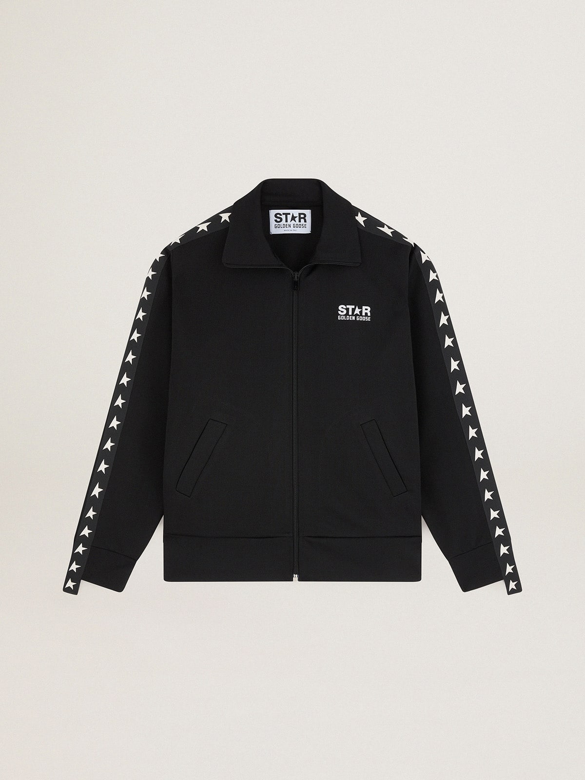 Women's black zipped sweatshirt with white stars| Golden Goose