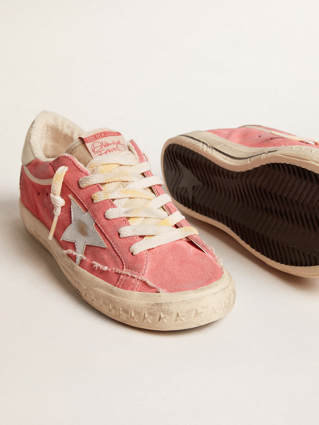 Women's Super-Star LTD in red suede with silver star and leather heel tab| Golden Goose
