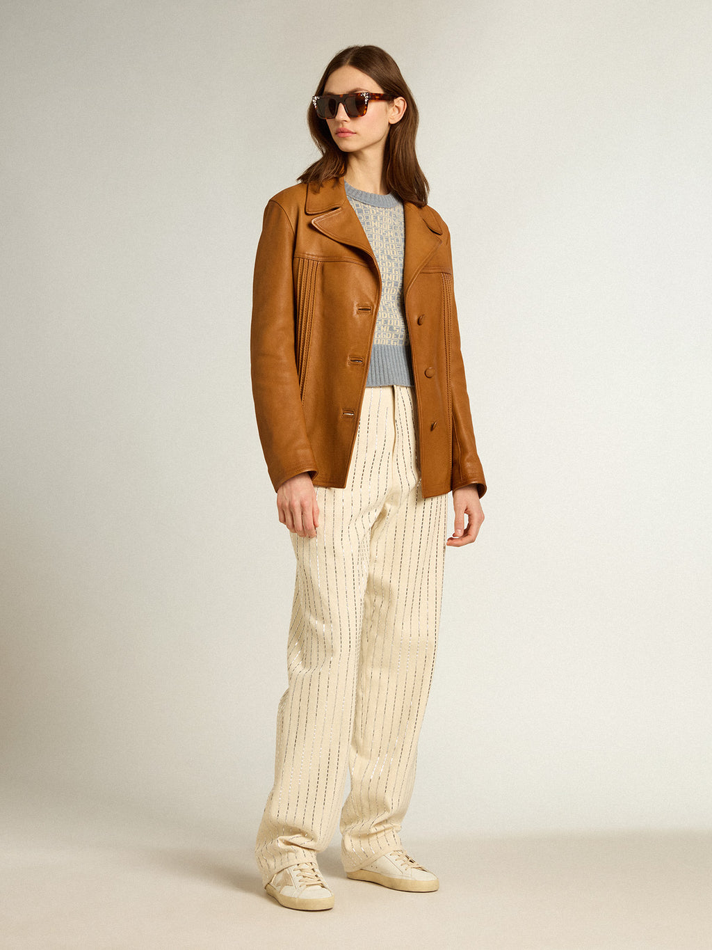 Bronze-brown leather jacket| Golden Goose