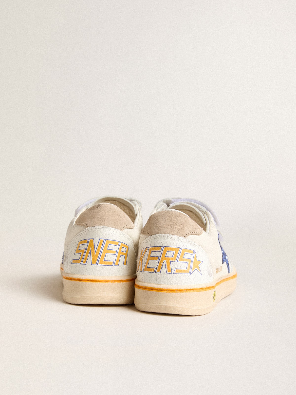 Young Ball Star with blue glitter star and beige suede heel tab| Golden Goose