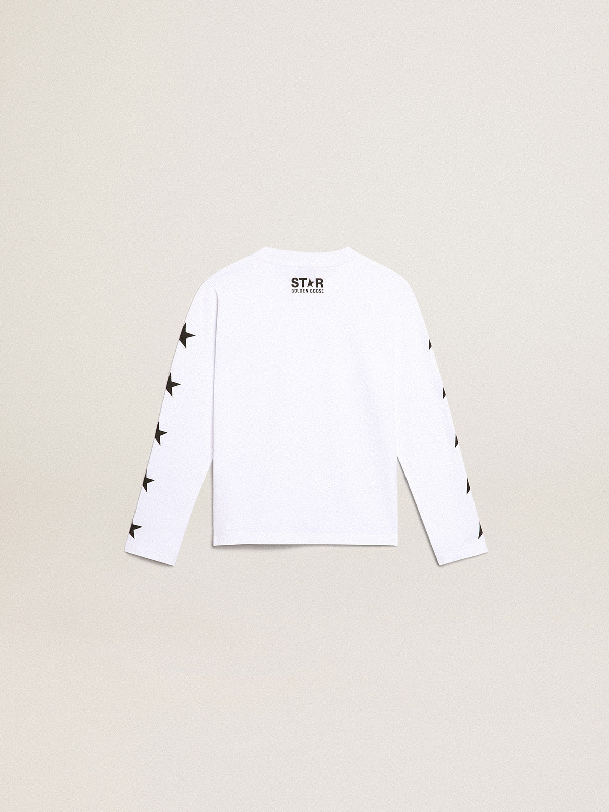 White long-sleeved T-shirt with contrasting black stars| Golden Goose