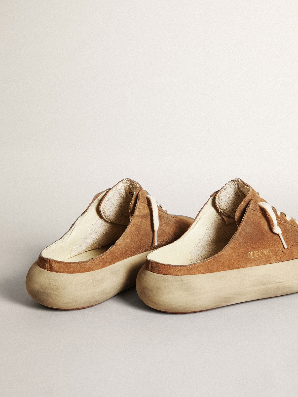 Men's Space-Star Sabots in tobacco suede with perforated star| Golden Goose