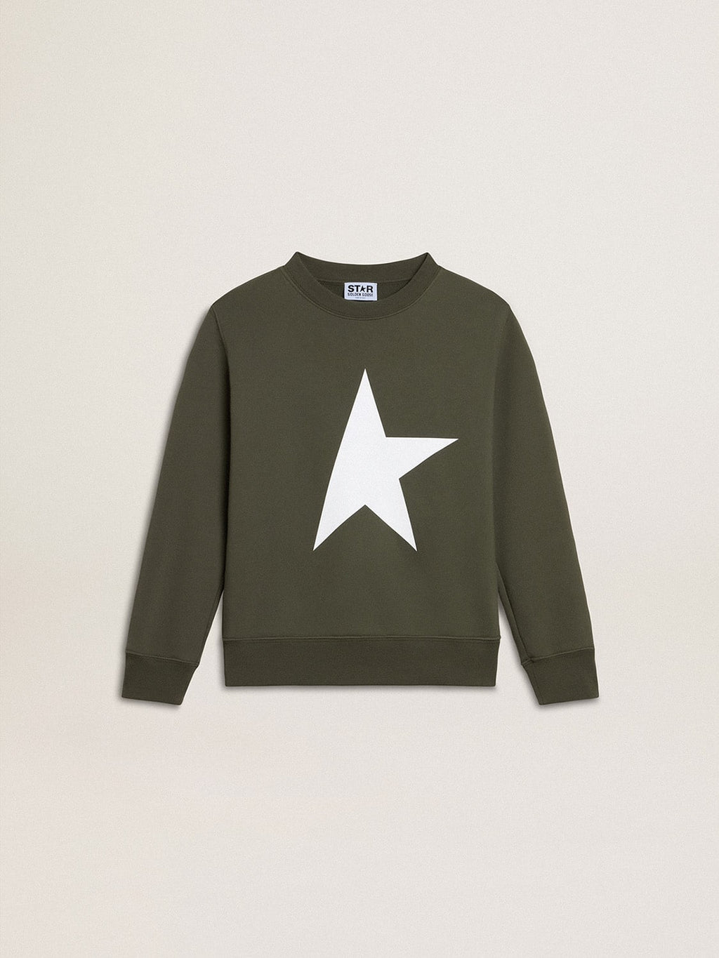 Boys' dark green sweatshirt with white maxi star on the front| Golden Goose