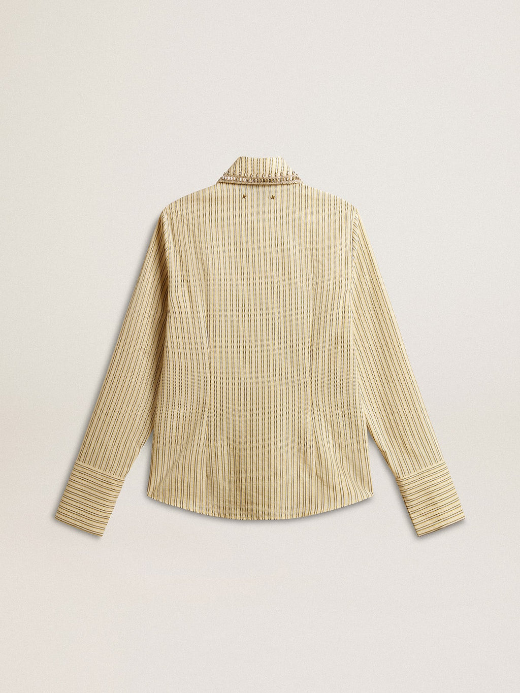 Ecru shirt with stripes and embroidered crystals