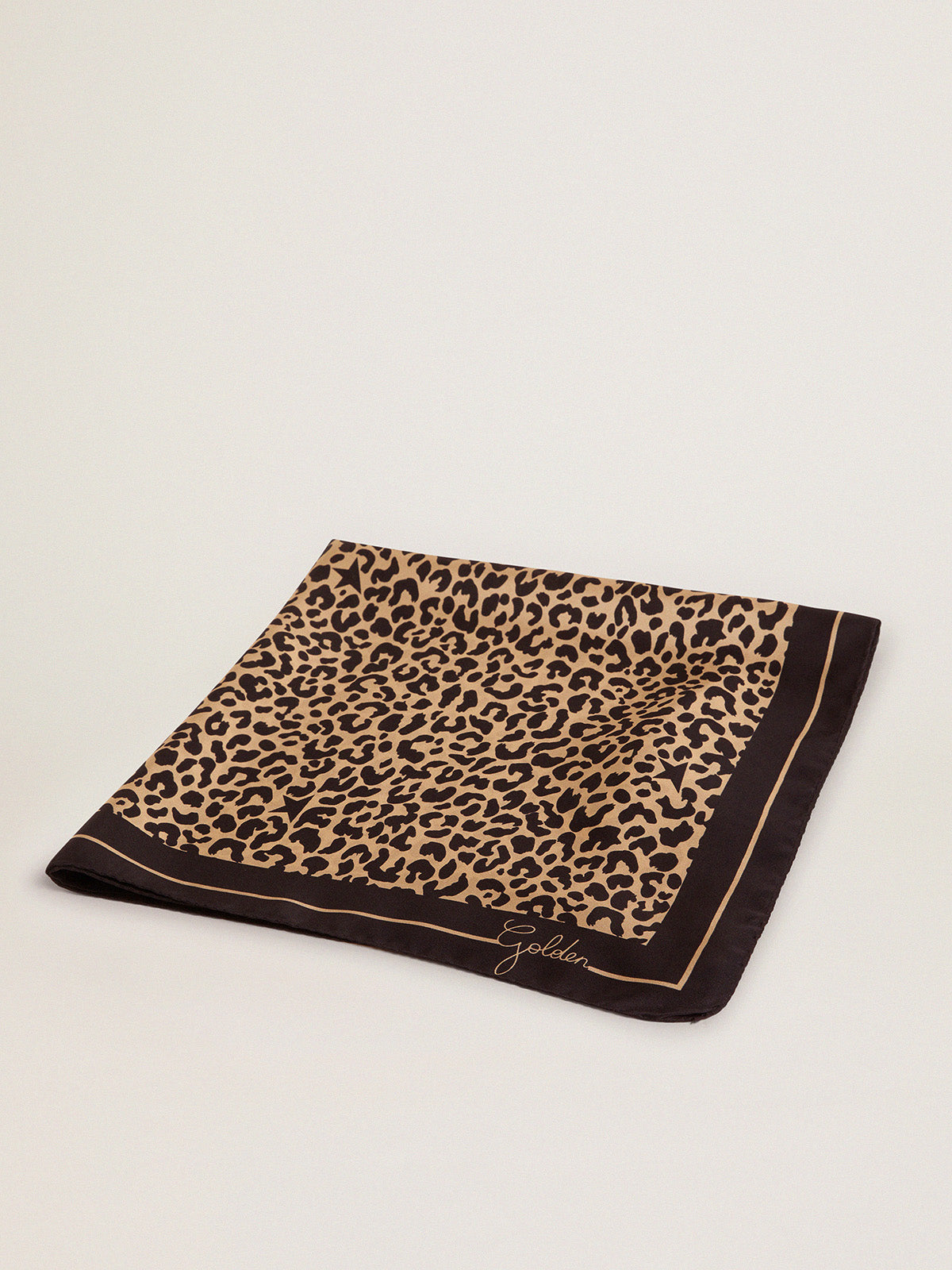 Golden Collection scarf in black with leopard print| Golden Goose