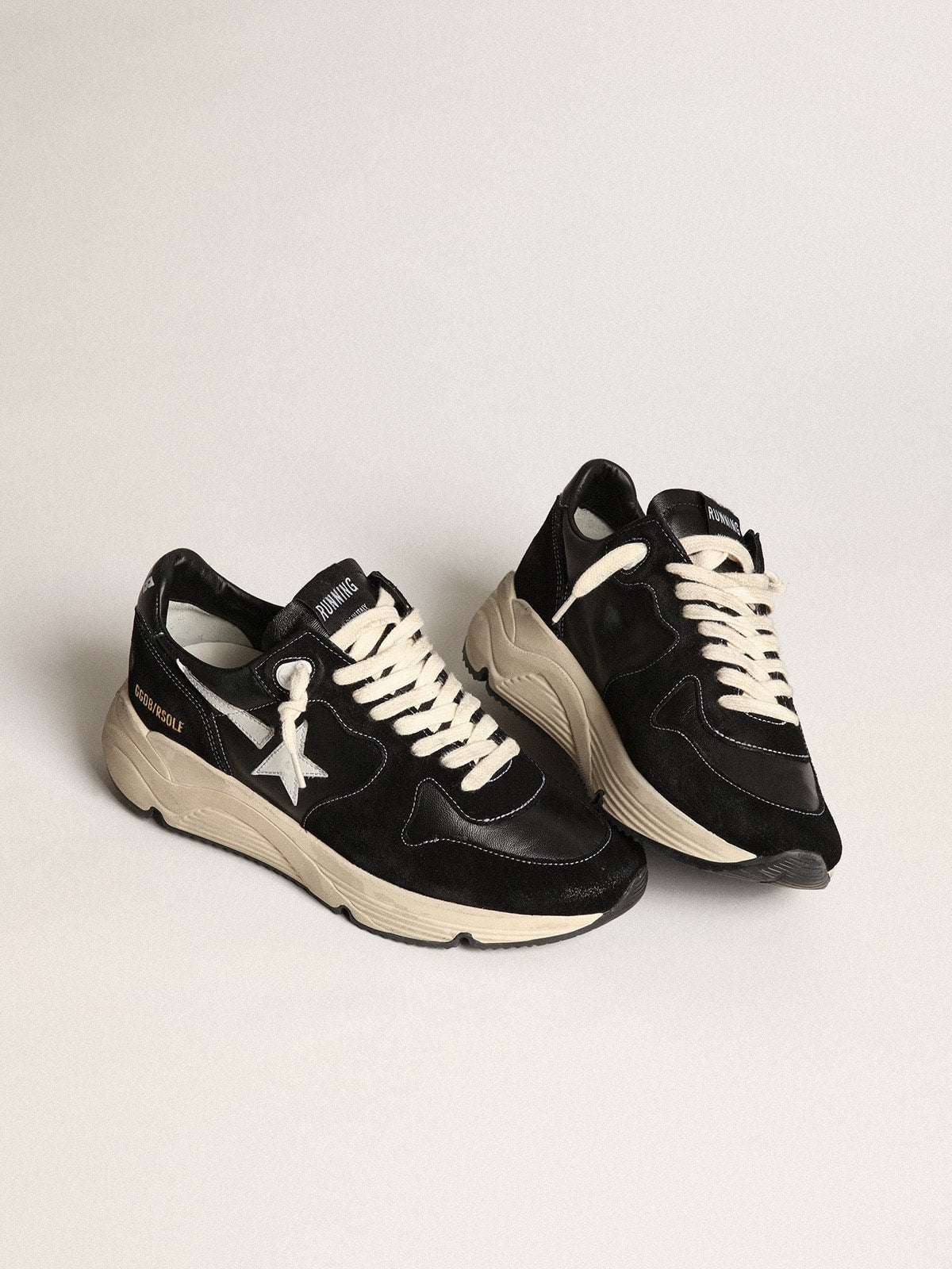 Men's Running Sole in black nappa leather and suede with a white star| Golden Goose