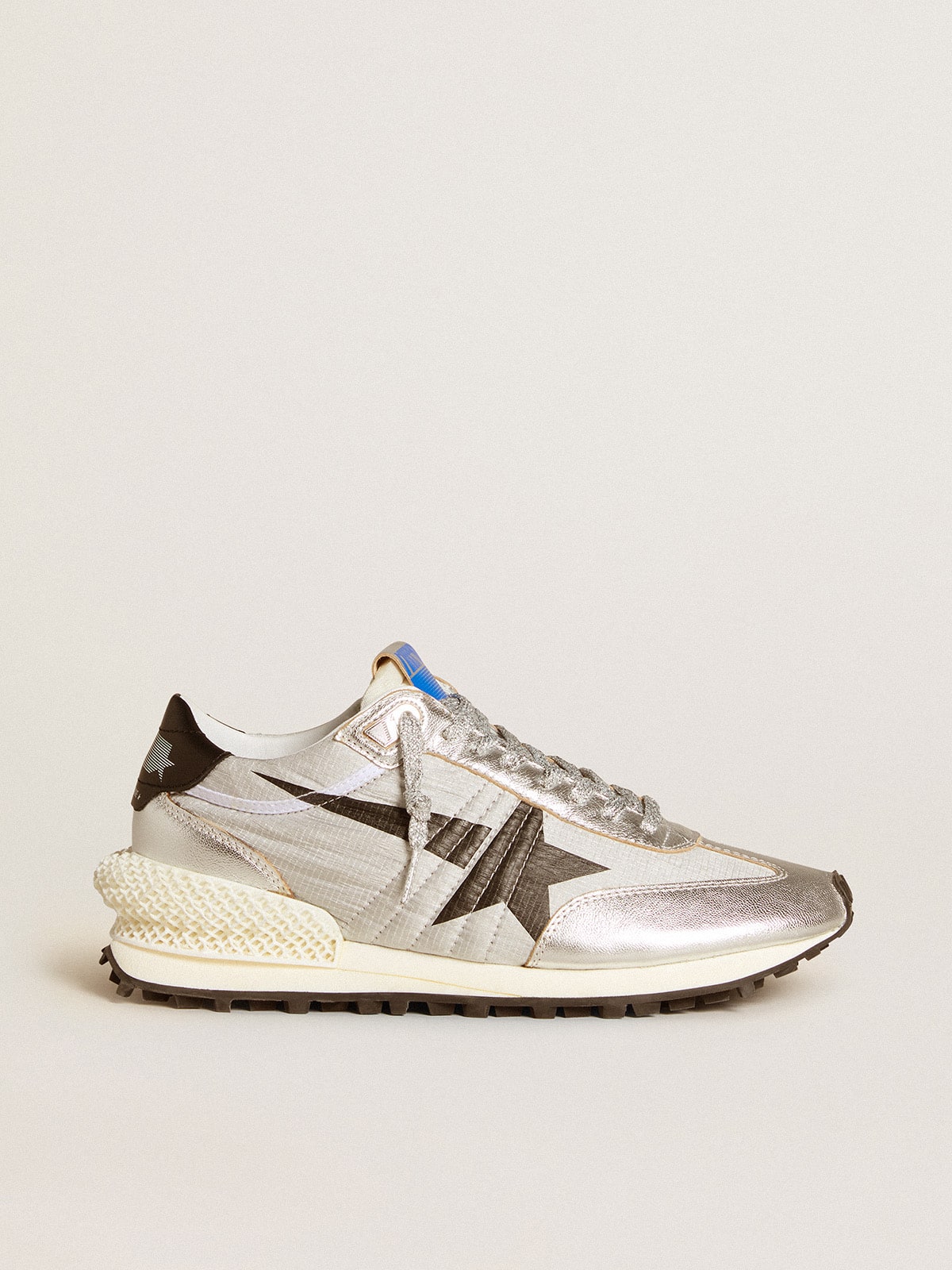 Men's Marathon with silver ripstop nylon upper and black star| Golden Goose